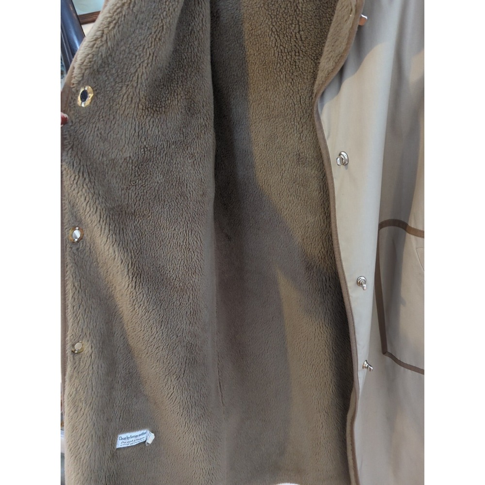 Vintage Orvis Canvas Sherpa Fur Trench Coat Jacket Long Womens 10 Brown Taupe - Picture 5 of 13